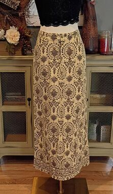 Blue Dot  Vintage Cotton/Linen Long Skirt Women's XS Pockets Back Slit USA Made